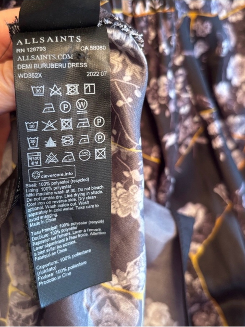 ALL SAINTS Demi Buruberu Floral Dress 8 19” + p2p Black Multi $170 Retail EUC - Picture 8 of 9